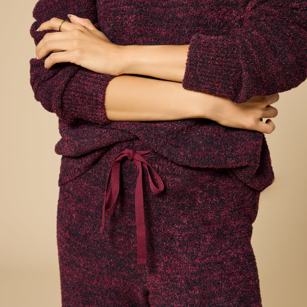 Marshmallow Crew Neck Lounge Set Dark Heather Cherry Cola