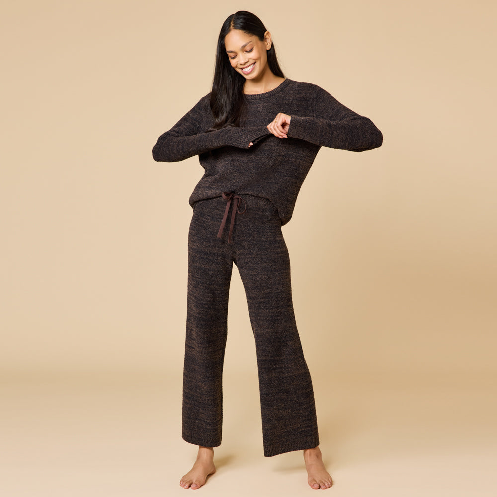 Marshmallow Crew Neck Lounge Set Dark Heather Espresso