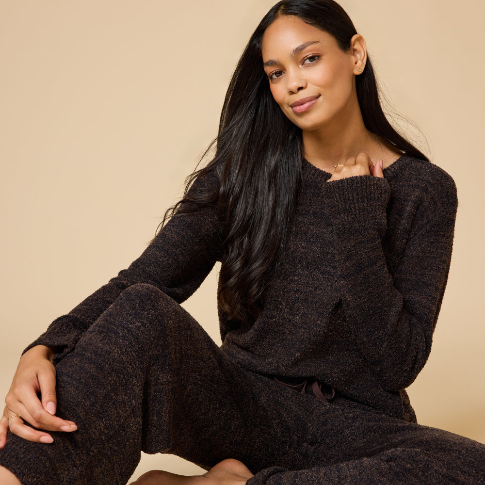 Marshmallow Crew Neck Lounge Set Dark Heather Espresso