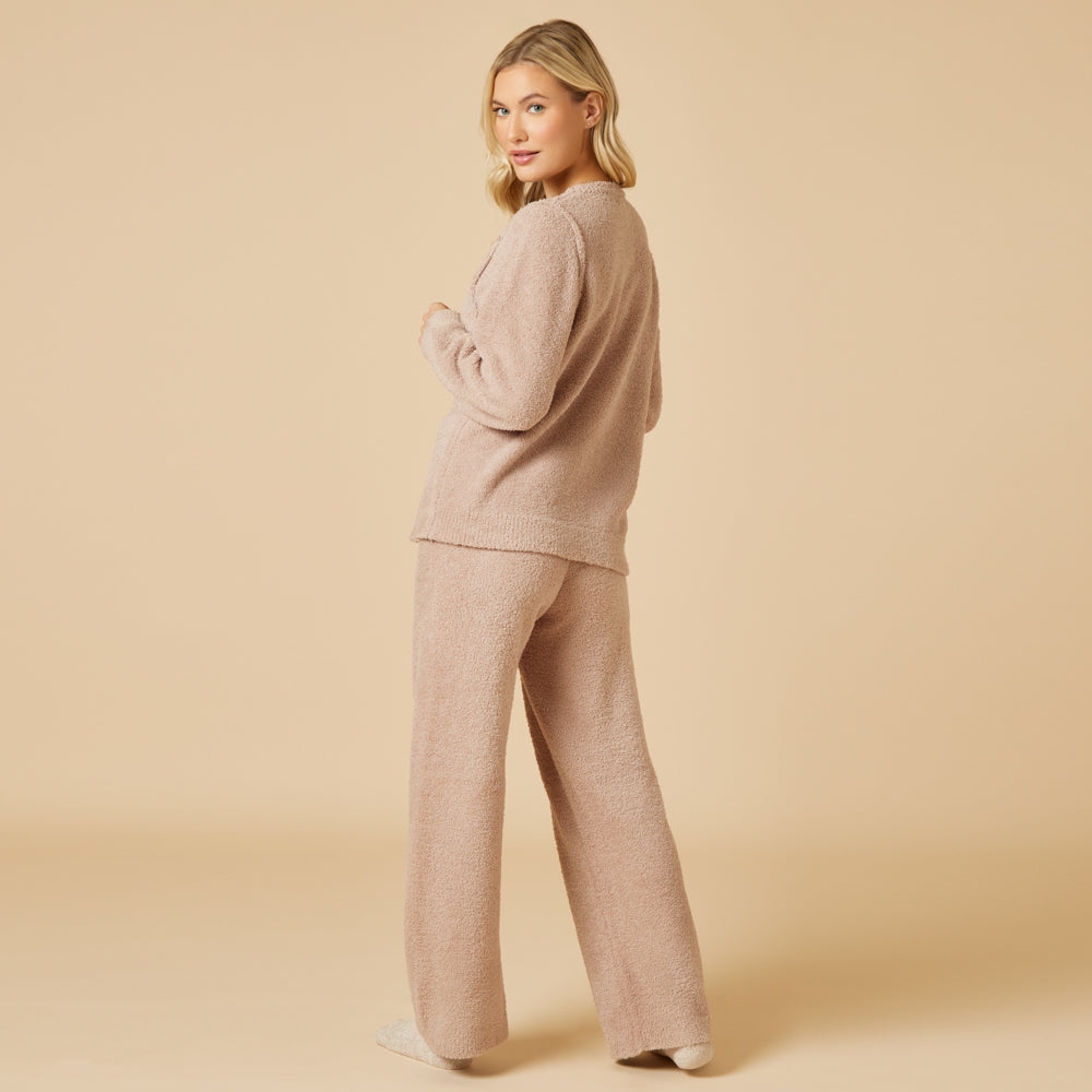 Solid Marshmallow Reverse Seam Crew Neck Lounge Set with Bracelet Sleeve Coco