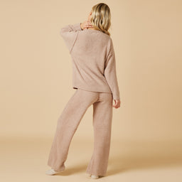 Solid Marshmallow Reverse Seam Crew Neck Lounge Set with Bracelet Sleeve Solid Marshmallow Reverse Seam Crew Neck Lounge Set with Bracelet Sleeve in Coco