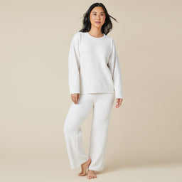 Solid Marshmallow Reverse Seam Crew Neck Lounge Set with Bracelet Sleeve Solid Marshmallow Reverse Seam Crew Neck Lounge Set with Bracelet Sleeve in Almond