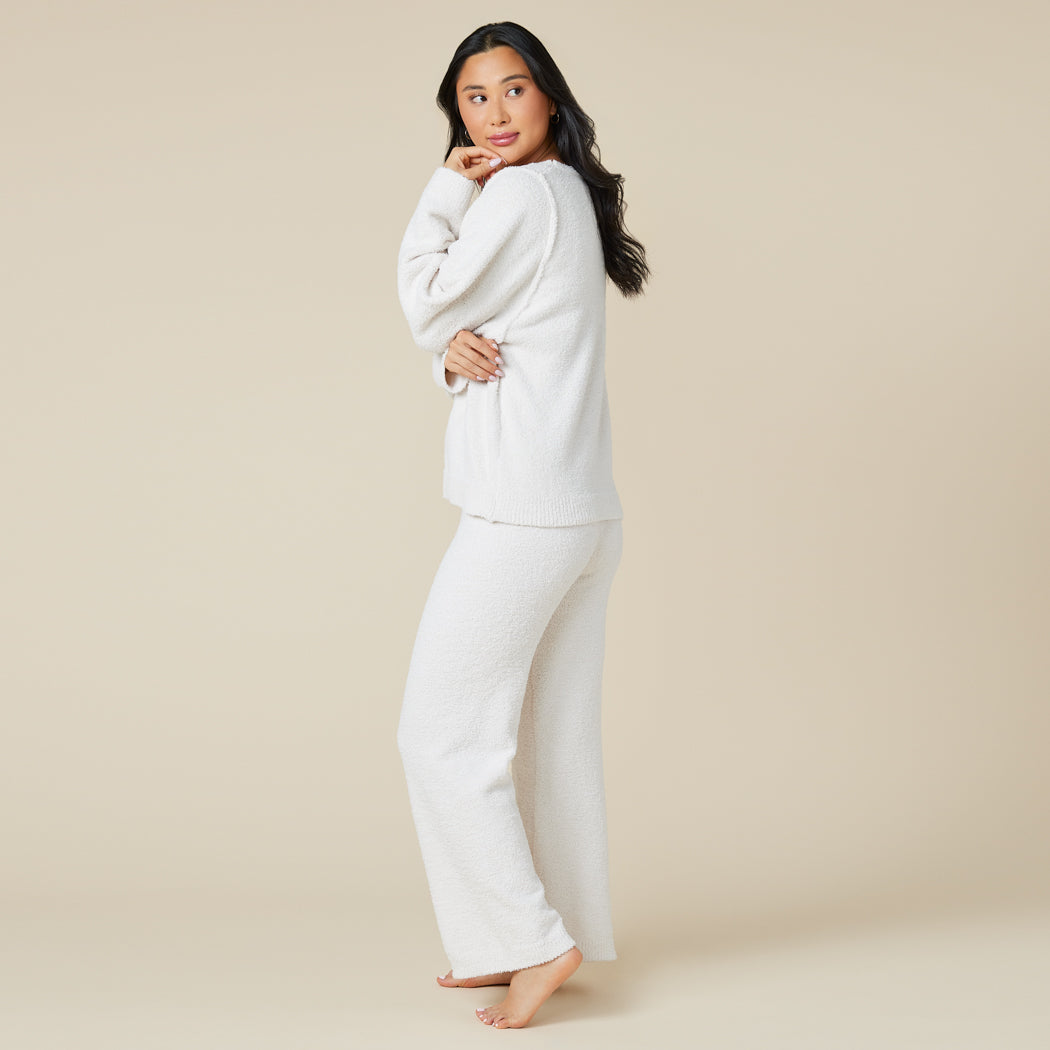 Solid Marshmallow Reverse Seam Crew Neck Lounge Set with Bracelet Sleeve Solid Marshmallow Reverse Seam Crew Neck Lounge Set with Bracelet Sleeve in Almond