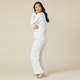 Solid Marshmallow Reverse Seam Crew Neck Lounge Set with Bracelet Sleeve Solid Marshmallow Reverse Seam Crew Neck Lounge Set with Bracelet Sleeve in Almond
