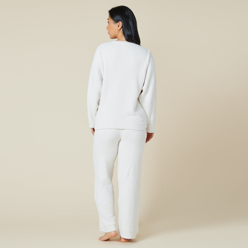 Solid Marshmallow Reverse Seam Crew Neck Lounge Set with Bracelet Sleeve Solid Marshmallow Reverse Seam Crew Neck Lounge Set with Bracelet Sleeve in Almond