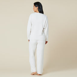 Solid Marshmallow Reverse Seam Crew Neck Lounge Set with Bracelet Sleeve Solid Marshmallow Reverse Seam Crew Neck Lounge Set with Bracelet Sleeve in Almond