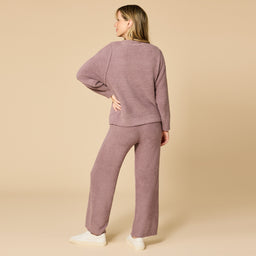 Solid Marshmallow Reverse Seam Crew Neck Lounge Set with Bracelet Sleeve Solid Marshmallow Reverse Seam Crew Neck Lounge Set with Bracelet Sleeve in Driftwood