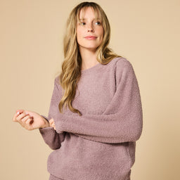 Solid Marshmallow Reverse Seam Crew Neck Lounge Set with Bracelet Sleeve Solid Marshmallow Reverse Seam Crew Neck Lounge Set with Bracelet Sleeve in Driftwood