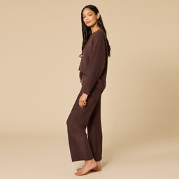 Solid Marshmallow Reverse Seam Crew Neck Lounge Set with Bracelet Sleeve Solid Marshmallow Reverse Seam Crew Neck Lounge Set with Bracelet Sleeve in Espresso