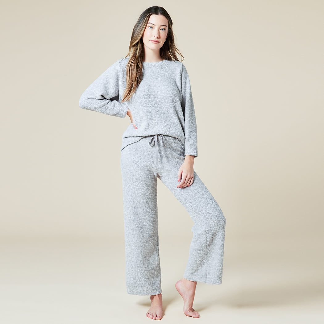 Solid Marshmallow Reverse Seam Crew Neck Lounge Set with Bracelet Sleeve Solid Marshmallow Reverse Seam Crew Neck Lounge Set with Bracelet Sleeve in Grey