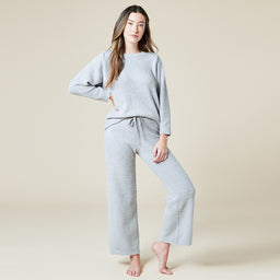 Solid Marshmallow Reverse Seam Crew Neck Lounge Set with Bracelet Sleeve Solid Marshmallow Reverse Seam Crew Neck Lounge Set with Bracelet Sleeve in Grey