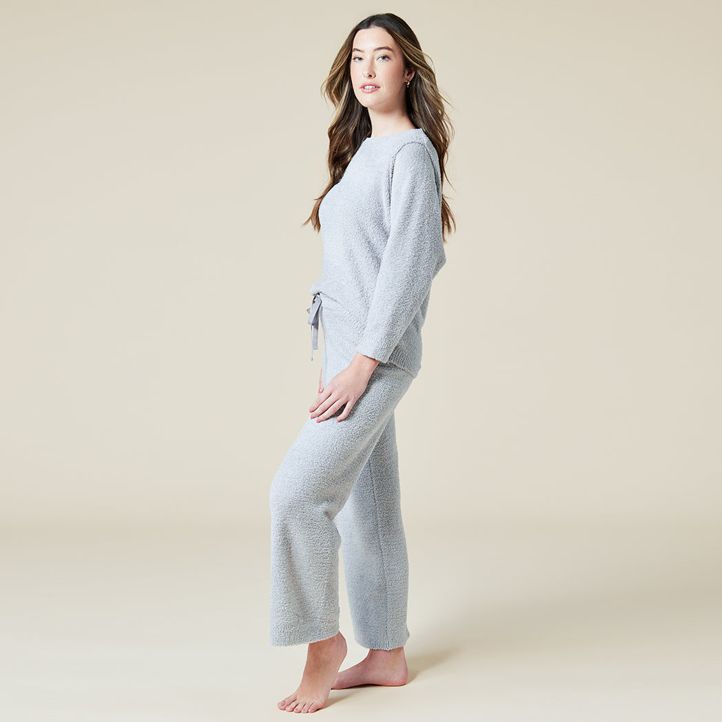 Solid Marshmallow Reverse Seam Crew Neck Lounge Set with Bracelet Sleeve Solid Marshmallow Reverse Seam Crew Neck Lounge Set with Bracelet Sleeve in Grey