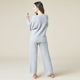 Solid Marshmallow Reverse Seam Crew Neck Lounge Set with Bracelet Sleeve Solid Marshmallow Reverse Seam Crew Neck Lounge Set with Bracelet Sleeve in Grey