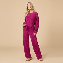 Solid Marshmallow Reverse Seam Crew Neck Lounge Set with Bracelet Sleeve Solid Marshmallow Reverse Seam Crew Neck Lounge Set with Bracelet Sleeve in Magenta