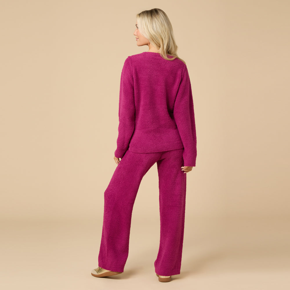 Solid Marshmallow Reverse Seam Crew Neck Lounge Set with Bracelet Sleeve Solid Marshmallow Reverse Seam Crew Neck Lounge Set with Bracelet Sleeve in Magenta