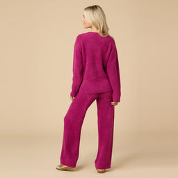 Solid Marshmallow Reverse Seam Crew Neck Lounge Set with Bracelet Sleeve Solid Marshmallow Reverse Seam Crew Neck Lounge Set with Bracelet Sleeve in Magenta