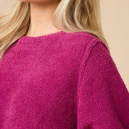 Solid Marshmallow Reverse Seam Crew Neck Lounge Set with Bracelet Sleeve Solid Marshmallow Reverse Seam Crew Neck Lounge Set with Bracelet Sleeve in Magenta
