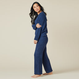 Solid Marshmallow Reverse Seam Crew Neck Lounge Set with Bracelet Sleeve Solid Marshmallow Reverse Seam Crew Neck Lounge Set with Bracelet Sleeve in Midnight