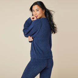 Solid Marshmallow Reverse Seam Crew Neck Lounge Set with Bracelet Sleeve Solid Marshmallow Reverse Seam Crew Neck Lounge Set with Bracelet Sleeve in Midnight