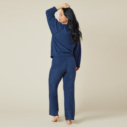 Solid Marshmallow Reverse Seam Crew Neck Lounge Set with Bracelet Sleeve Solid Marshmallow Reverse Seam Crew Neck Lounge Set with Bracelet Sleeve in Midnight