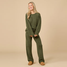 Solid Marshmallow Reverse Seam Crew Neck Lounge Set with Bracelet Sleeve Solid Marshmallow Reverse Seam Crew Neck Lounge Set with Bracelet Sleeve in Olive