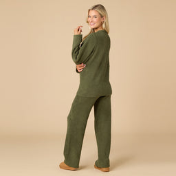Solid Marshmallow Reverse Seam Crew Neck Lounge Set with Bracelet Sleeve Solid Marshmallow Reverse Seam Crew Neck Lounge Set with Bracelet Sleeve in Olive