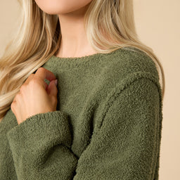 Solid Marshmallow Reverse Seam Crew Neck Lounge Set with Bracelet Sleeve Solid Marshmallow Reverse Seam Crew Neck Lounge Set with Bracelet Sleeve in Olive