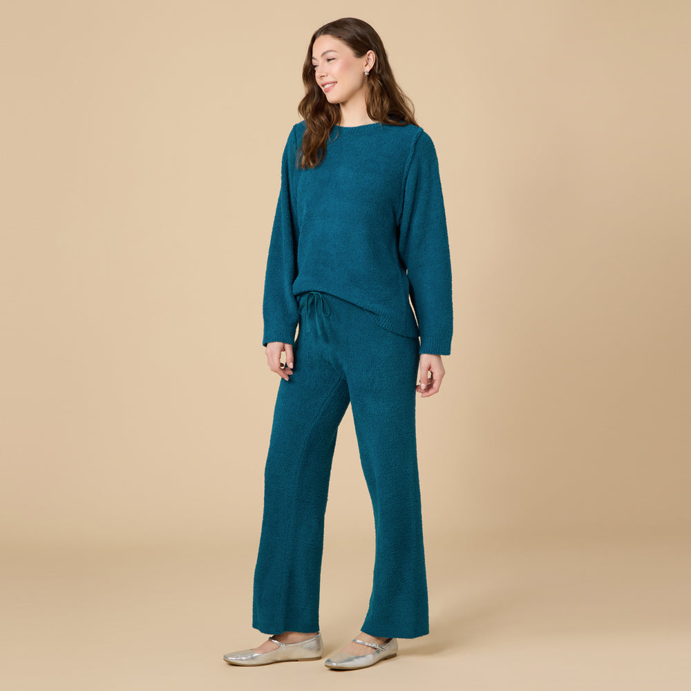 Solid Marshmallow Reverse Seam Crew Neck Lounge Set with Bracelet Sleeve Solid Marshmallow Reverse Seam Crew Neck Lounge Set with Bracelet Sleeve in Teal