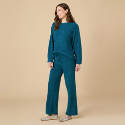 Solid Marshmallow Reverse Seam Crew Neck Lounge Set with Bracelet Sleeve Solid Marshmallow Reverse Seam Crew Neck Lounge Set with Bracelet Sleeve in Teal