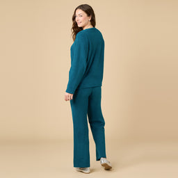 Solid Marshmallow Reverse Seam Crew Neck Lounge Set with Bracelet Sleeve Solid Marshmallow Reverse Seam Crew Neck Lounge Set with Bracelet Sleeve in Teal