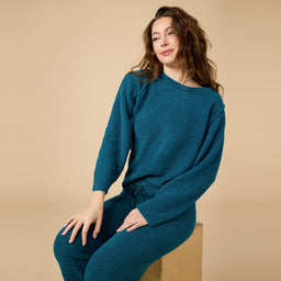 Solid Marshmallow Reverse Seam Crew Neck Lounge Set with Bracelet Sleeve Solid Marshmallow Reverse Seam Crew Neck Lounge Set with Bracelet Sleeve in Teal