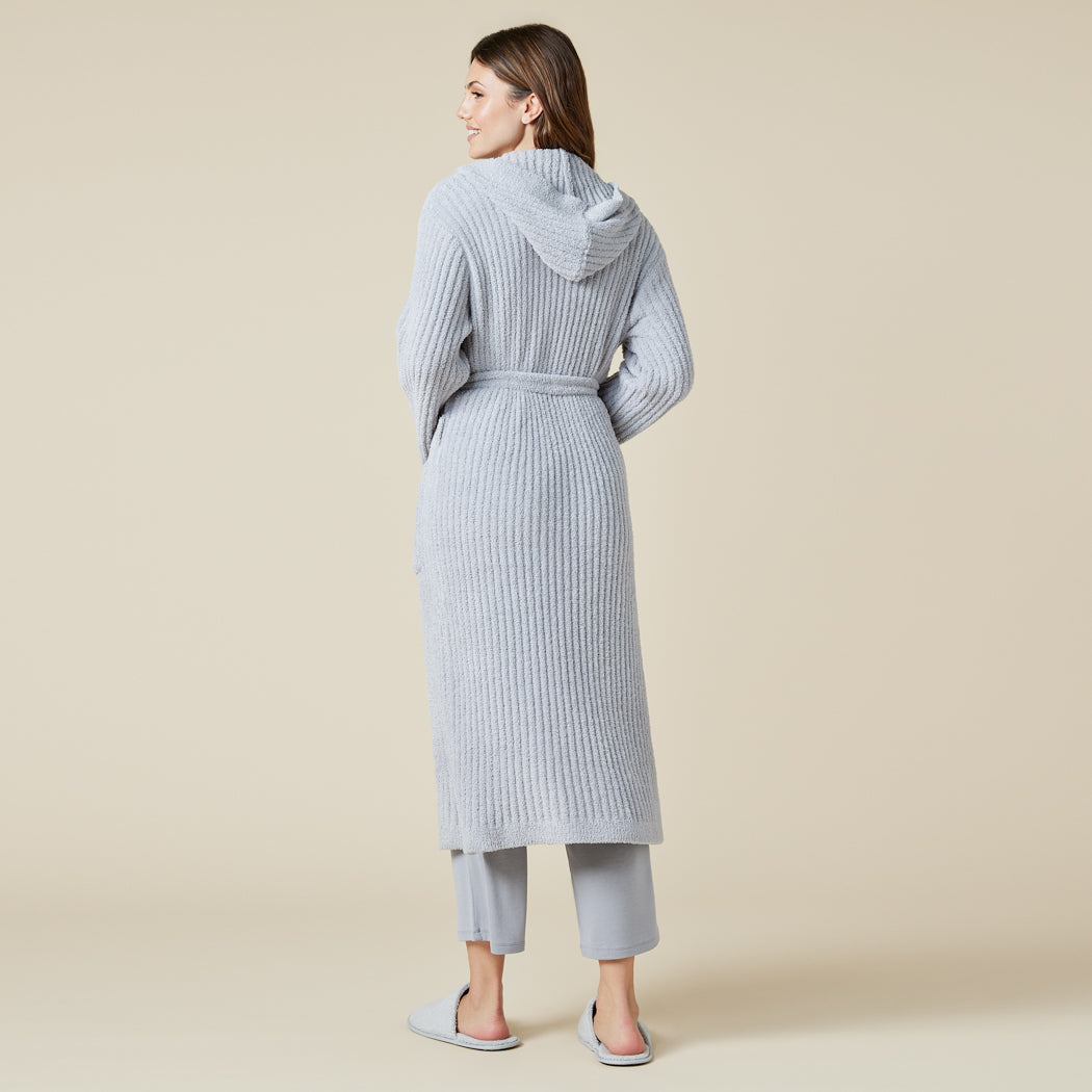 Hers and His!  Solid Rib Marshmallow Unisex Hooded Robe Grey