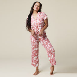 Aria Slim Notch Collar Capri PJ Set Aria Slim Notch Collar Capri PJ Set in Copper Rose Dot