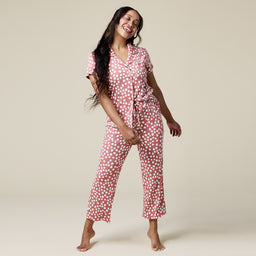 Aria Slim Notch Collar Capri PJ Set Aria Slim Notch Collar Capri PJ Set in Copper Rose Dot