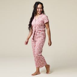 Aria Slim Notch Collar Capri PJ Set Aria Slim Notch Collar Capri PJ Set in Copper Rose Dot