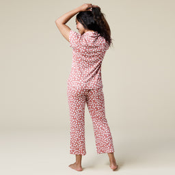 Aria Slim Notch Collar Capri PJ Set Aria Slim Notch Collar Capri PJ Set in Copper Rose Dot