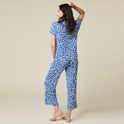 Aria Slim Notch Collar Capri PJ Set Aria Slim Notch Collar Capri PJ Set in Indigo Dot