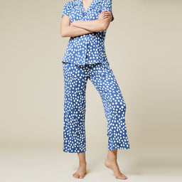 Aria Slim Notch Collar Capri PJ Set Aria Slim Notch Collar Capri PJ Set in Indigo Dot