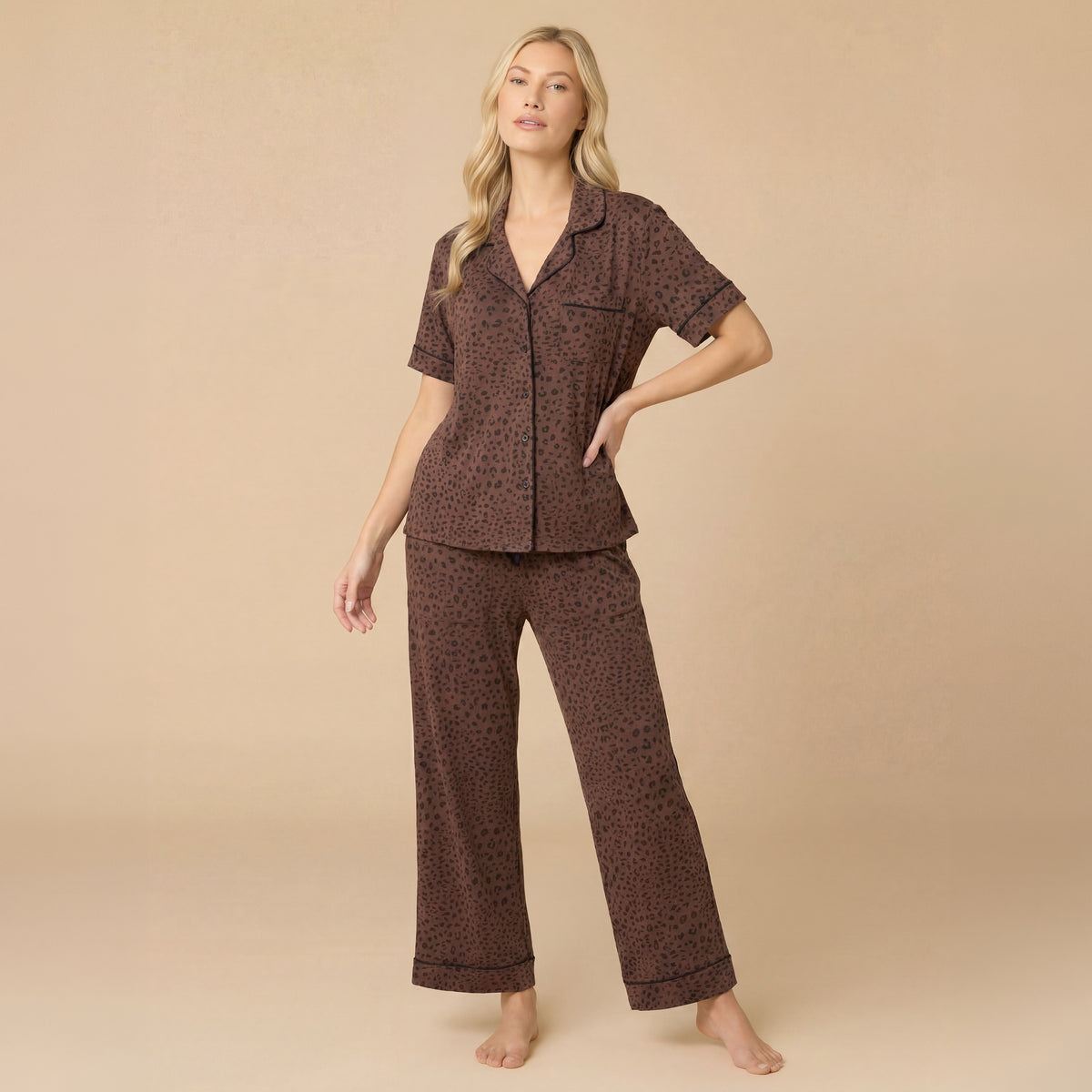 Wildly Soft Slim Notch Collar Capri PJ Set Aria Slim Notch Collar Capri PJ Set in Wild Espresso