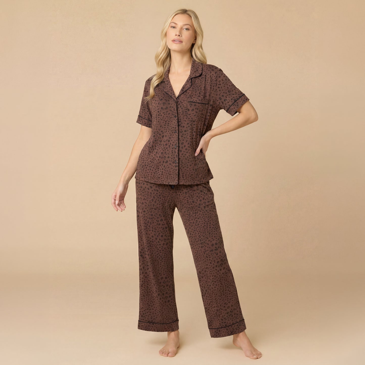 Aria Slim Notch Collar Capri PJ Set in Wild Espresso
