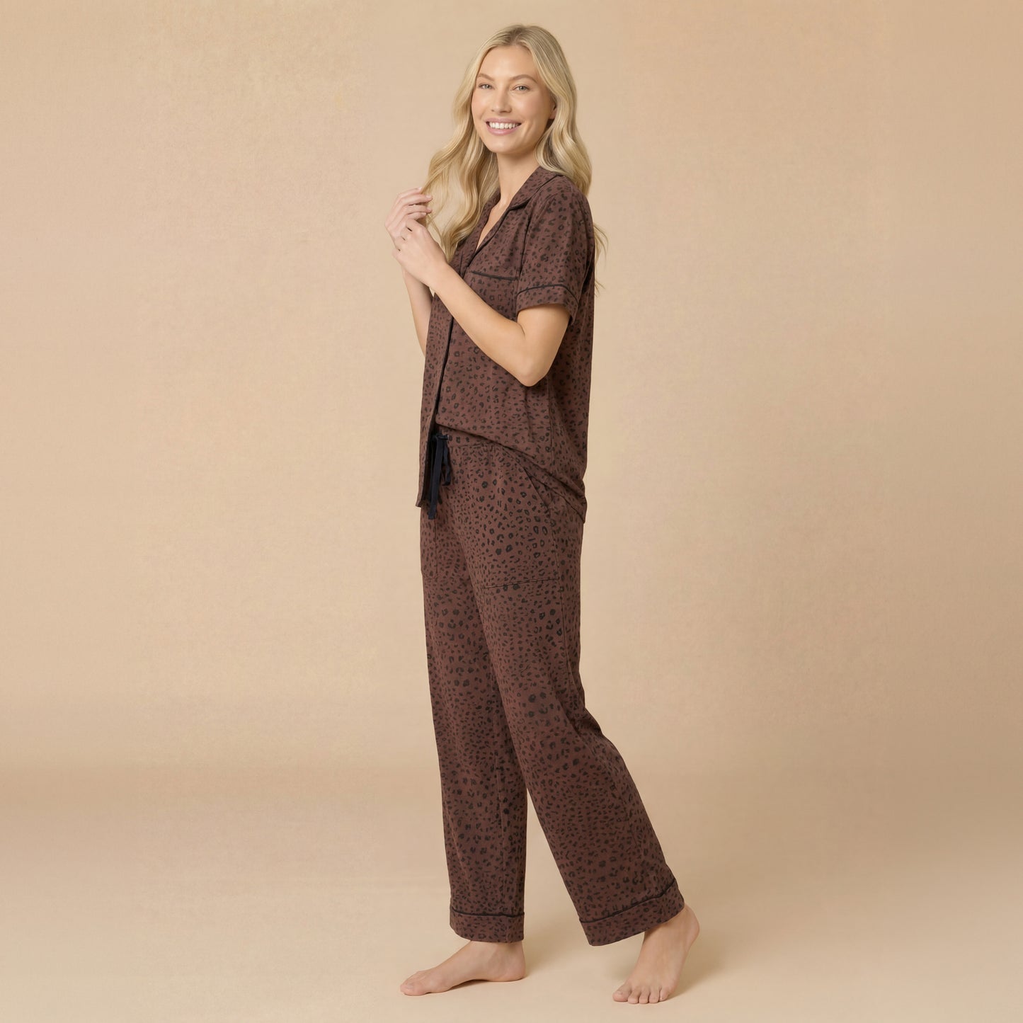 Aria Slim Notch Collar Capri PJ Set in Wild Espresso