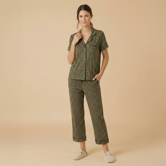 Aria Slim Notch Collar Capri PJ Set in Wild Olive