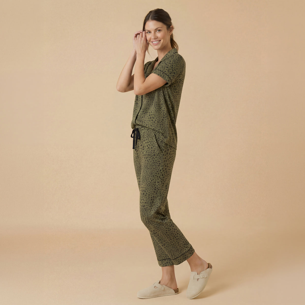 Wildly Soft Slim Notch Collar Capri PJ Set Aria Slim Notch Collar Capri PJ Set in Wild Olive