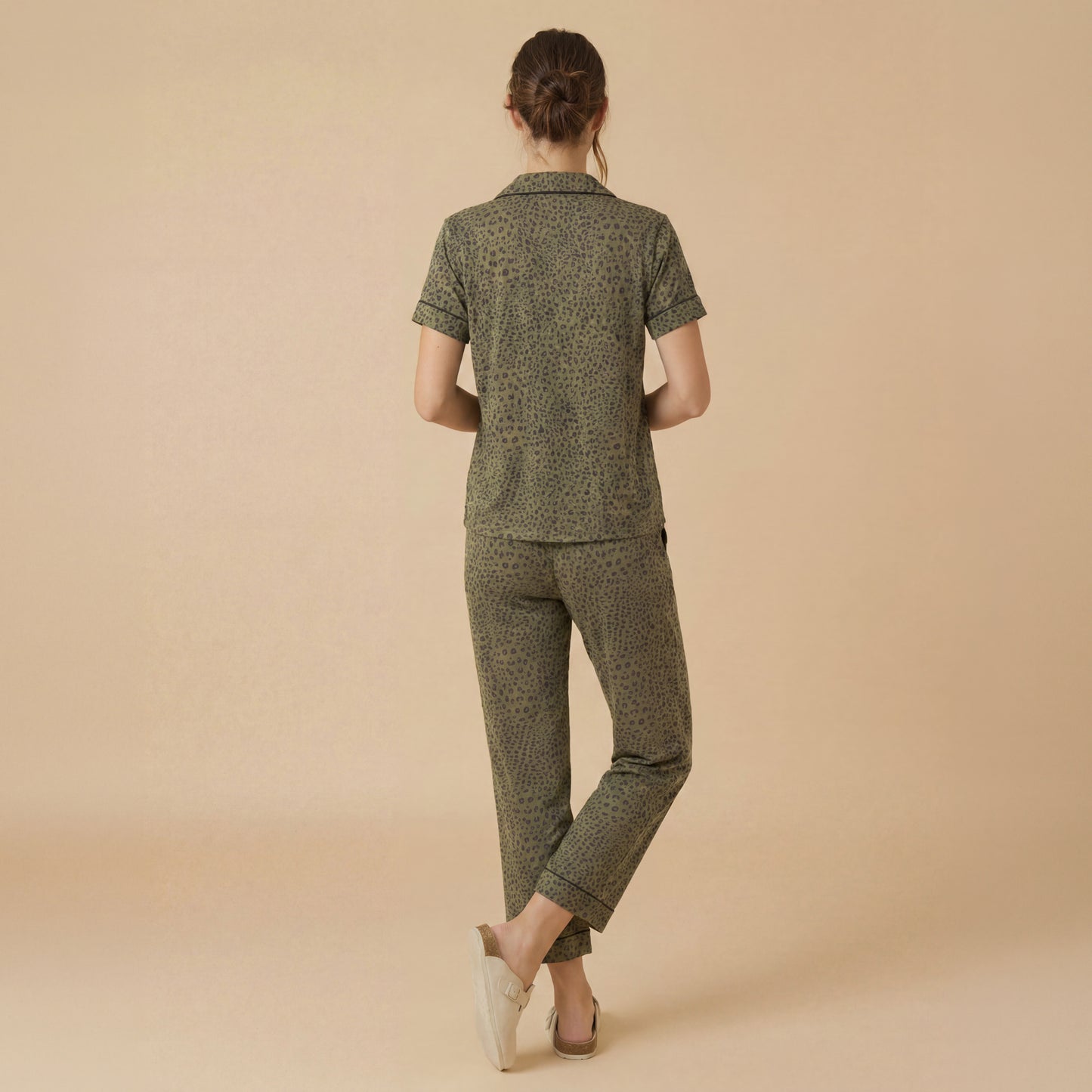 Aria Slim Notch Collar Capri PJ Set in Wild Olive