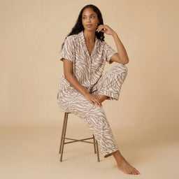 Wildly Soft Slim Notch Collar Capri PJ Set Aria Slim Notch Collar Capri PJ Set in Zebra Almond