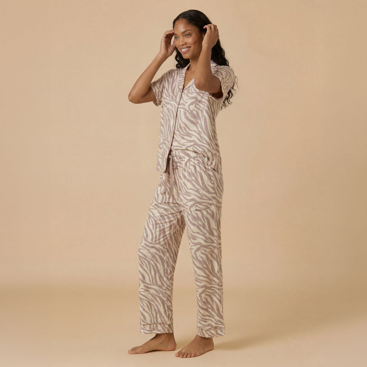 Wildly Soft Slim Notch Collar Capri PJ Set Aria Slim Notch Collar Capri PJ Set in Zebra Almond