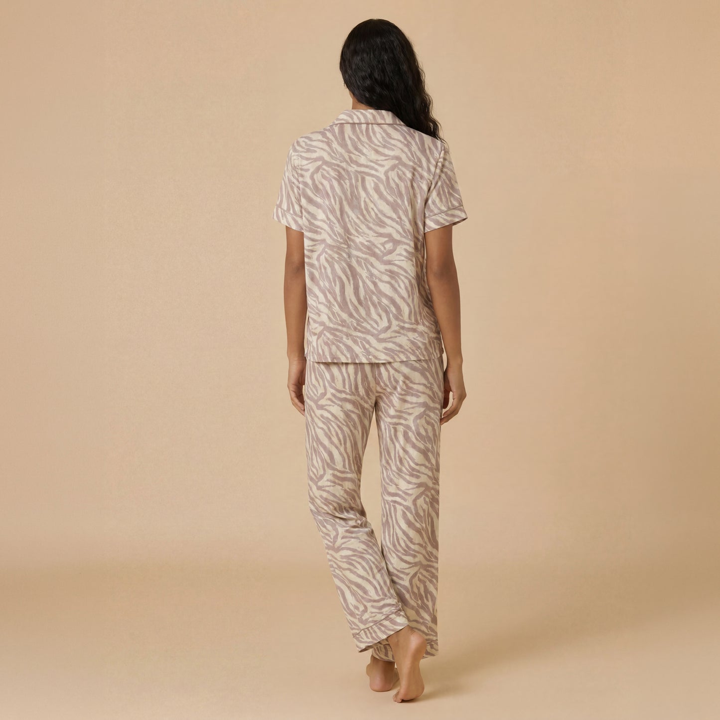 Aria Slim Notch Collar Capri PJ Set in Zebra Almond