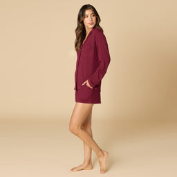Aria - Slim Notch Collar Long Sleeve Short PJ Set Aria - Slim Notch Collar Long Sleeve Short PJ Set in Cherry Cola