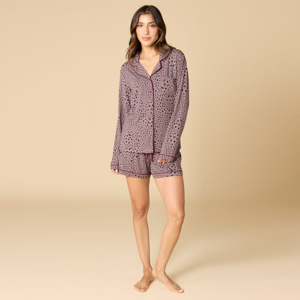 Aria - Slim Notch Collar Long Sleeve Short PJ Set Aria - Slim Notch Collar Long Sleeve Short PJ Set in Wild Driftwood