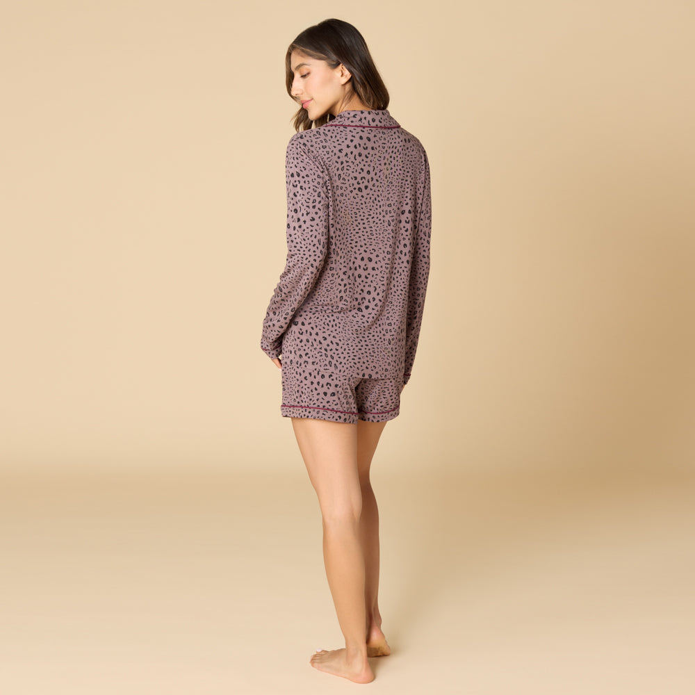 Aria - Slim Notch Collar Long Sleeve Short PJ Set Wild Driftwood